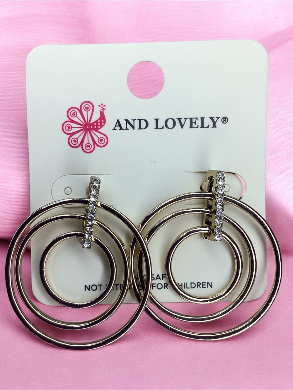 Woman’s And lovely Gold-Tone Triple Hoop Rhinestone Drop Earrings